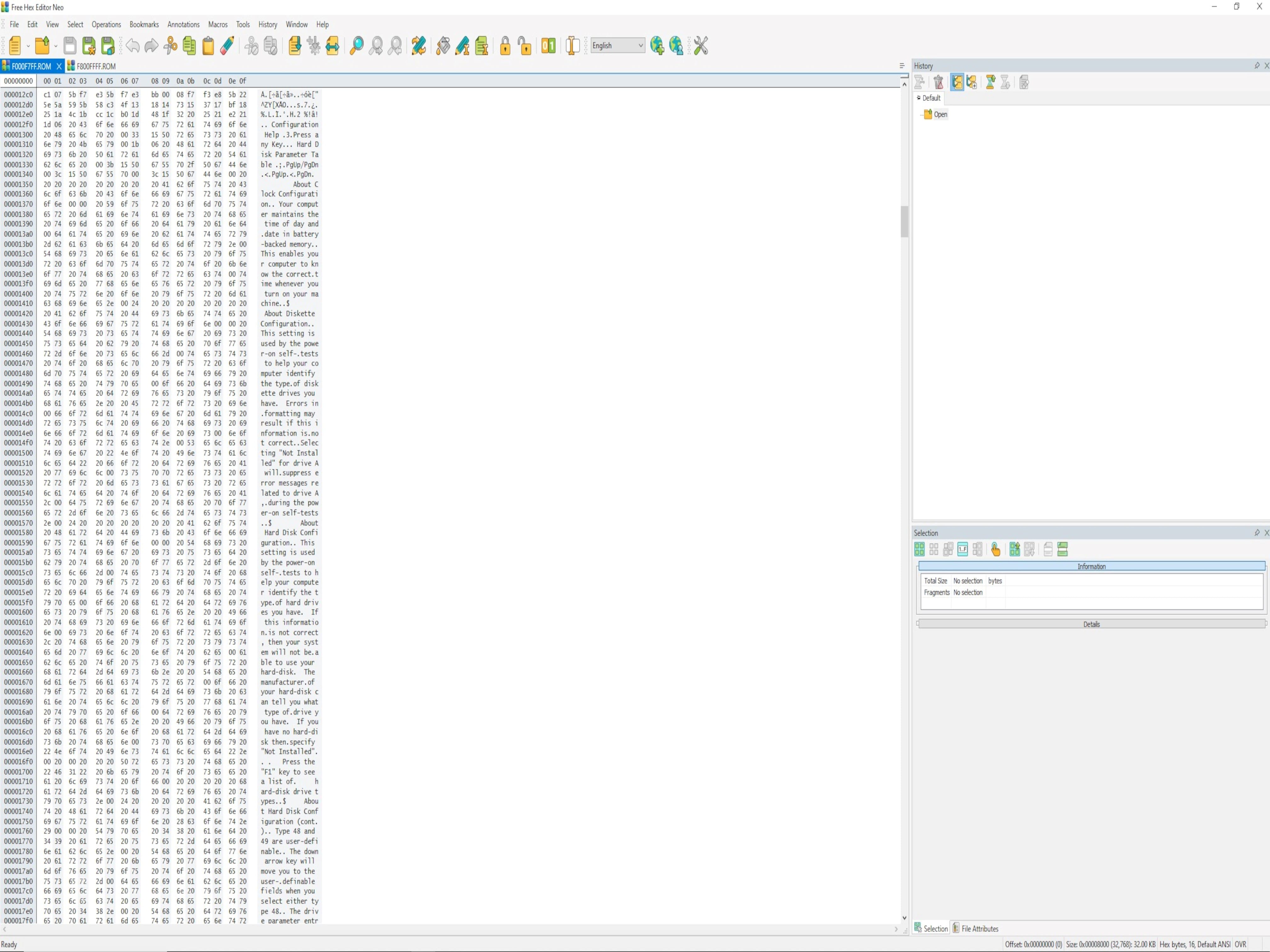 386sx pc model dc3621 bios startup hex editor screenshot