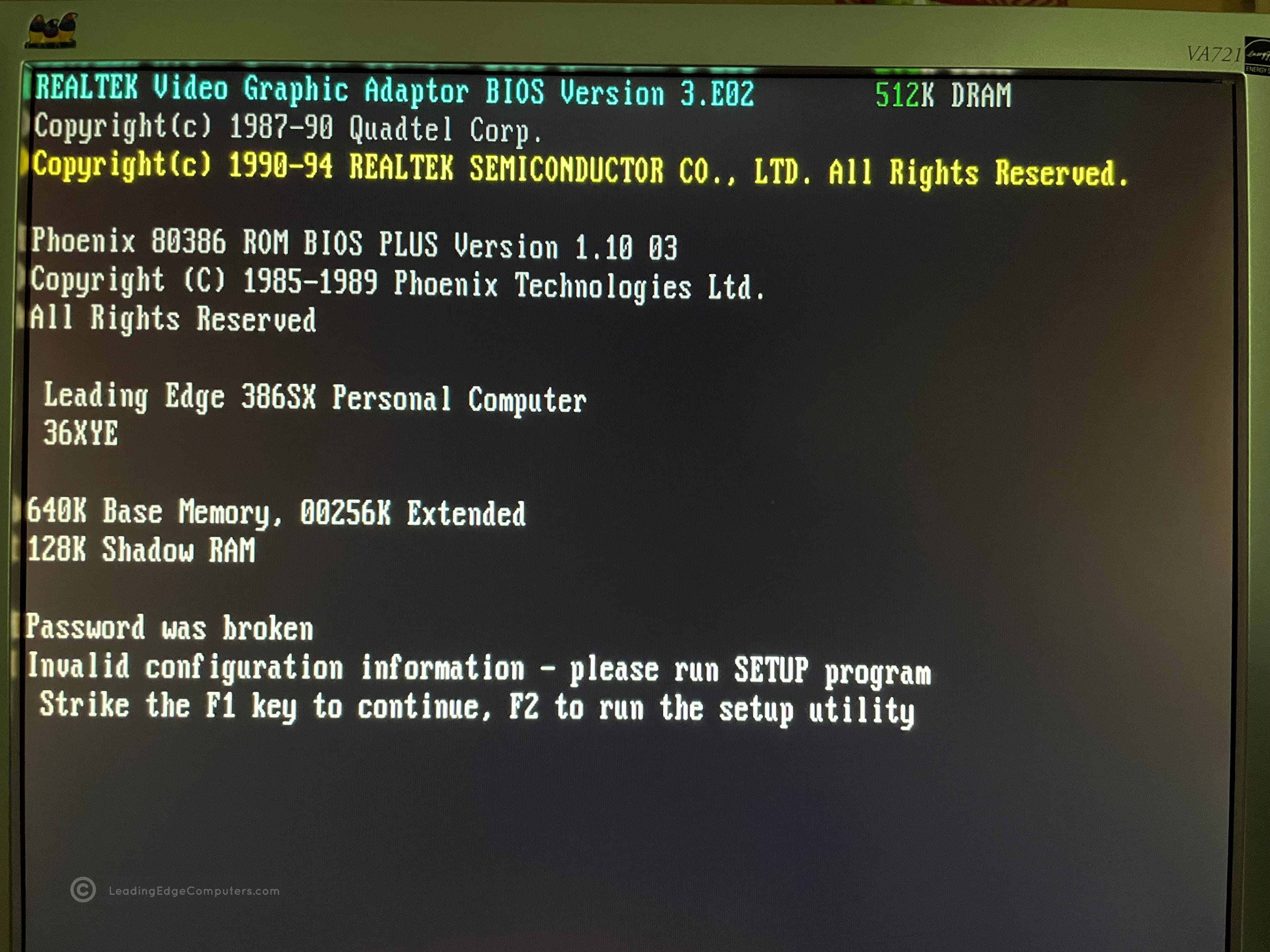 386sx pc model dc3621 post bios running