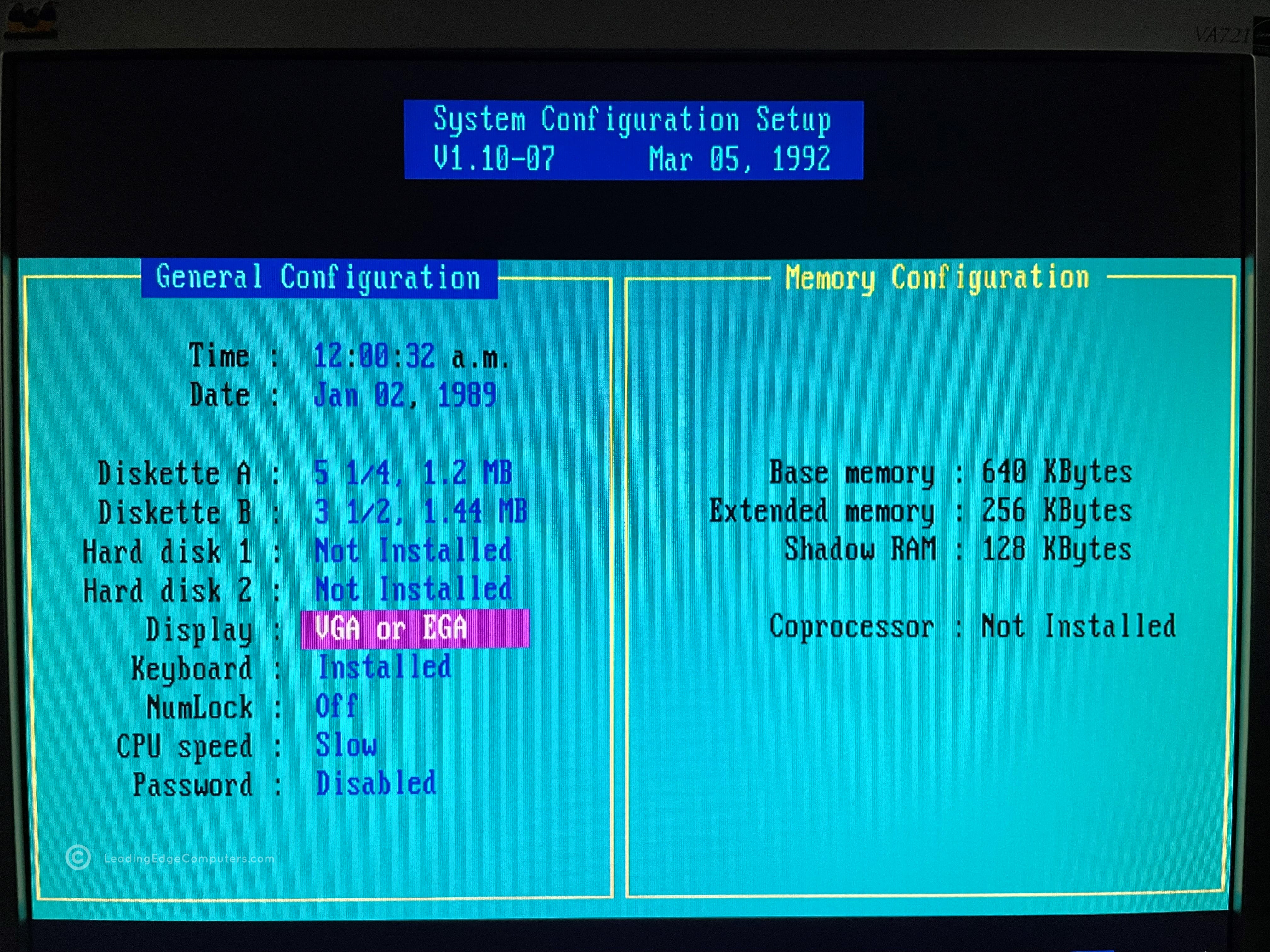 386sx pc model dc3621 setup bios running