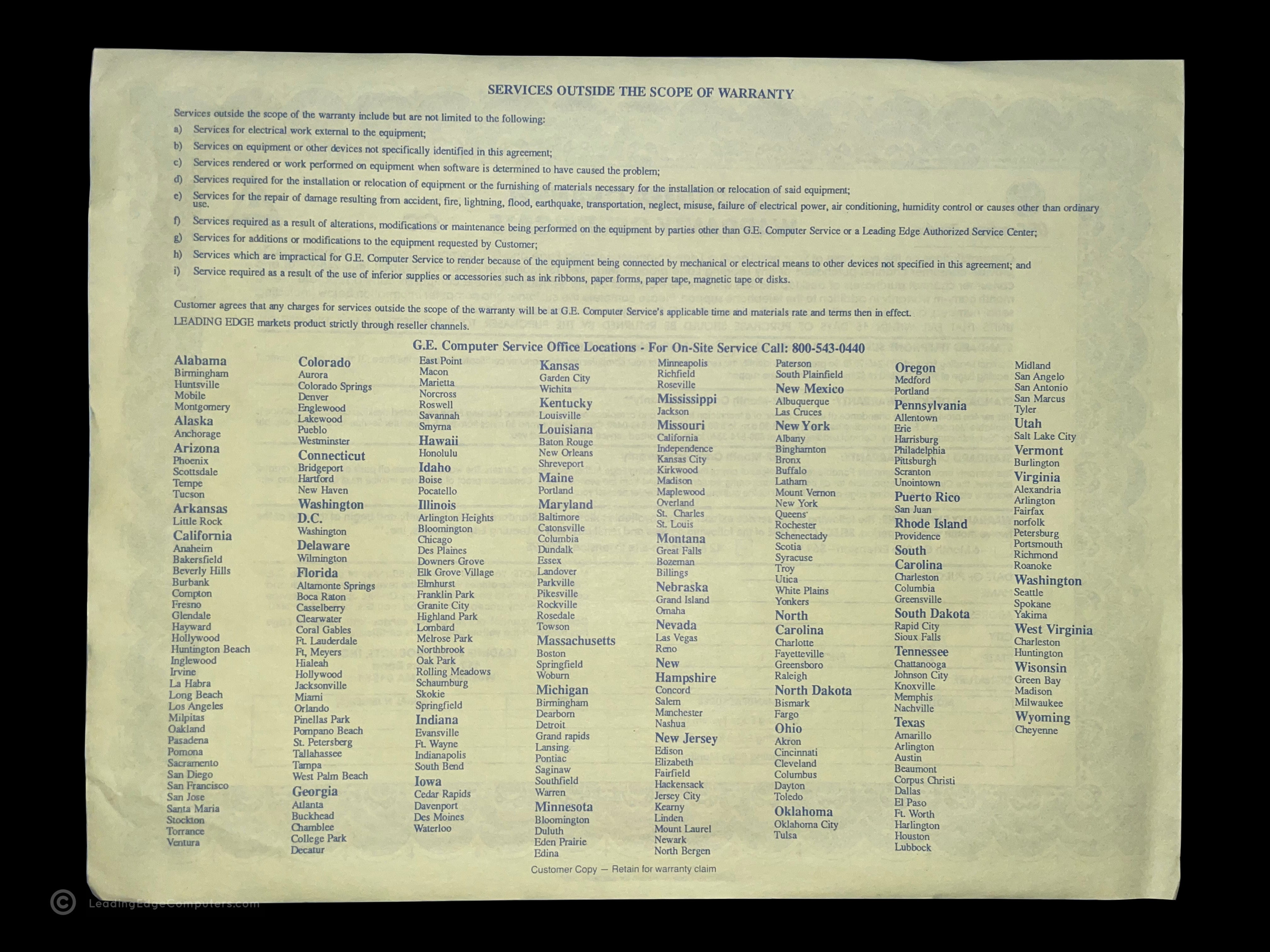 rear of the consumer channel warranty certificate