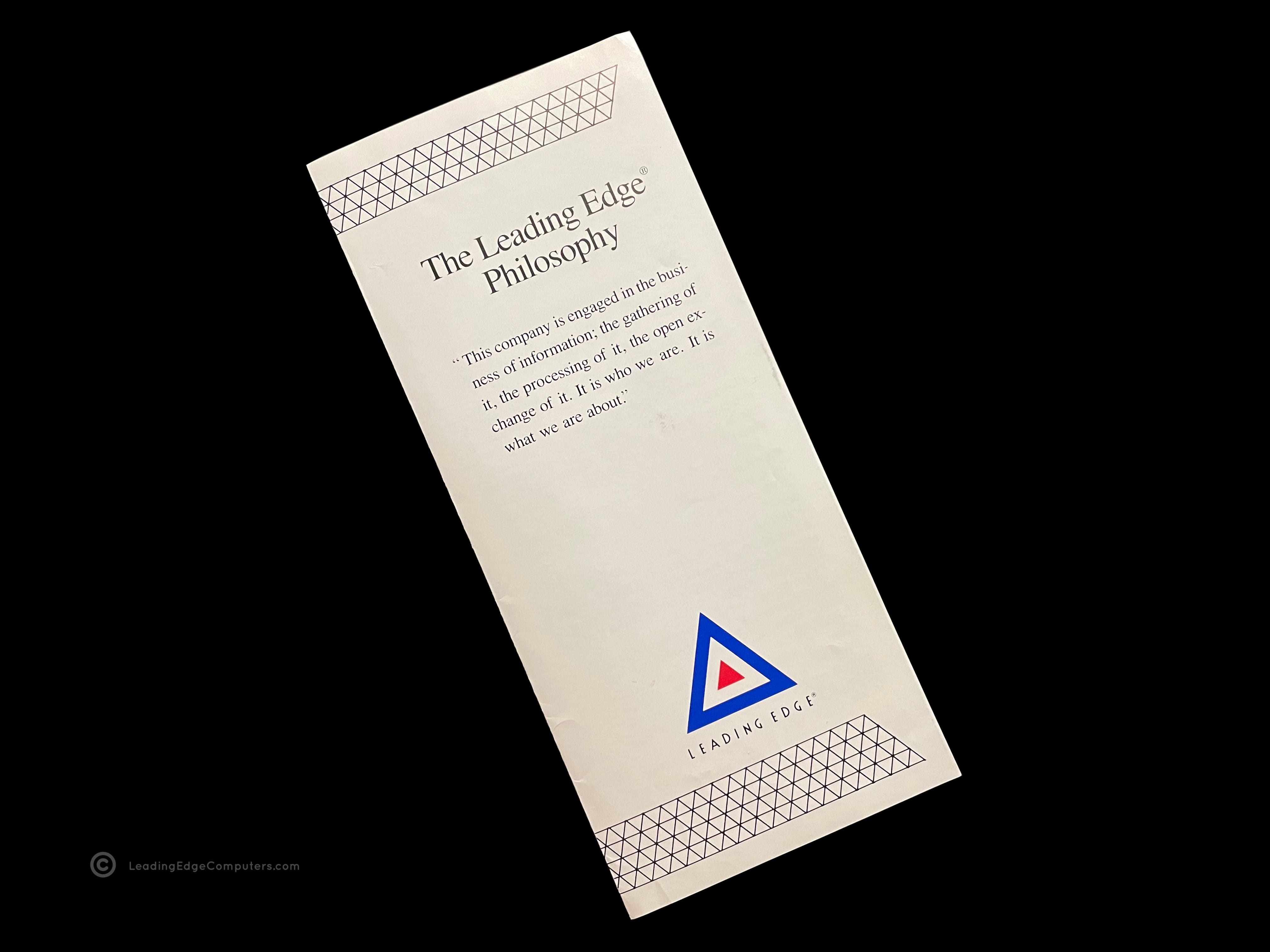 Angled photo of the Leading Edge Philosophy Brochure