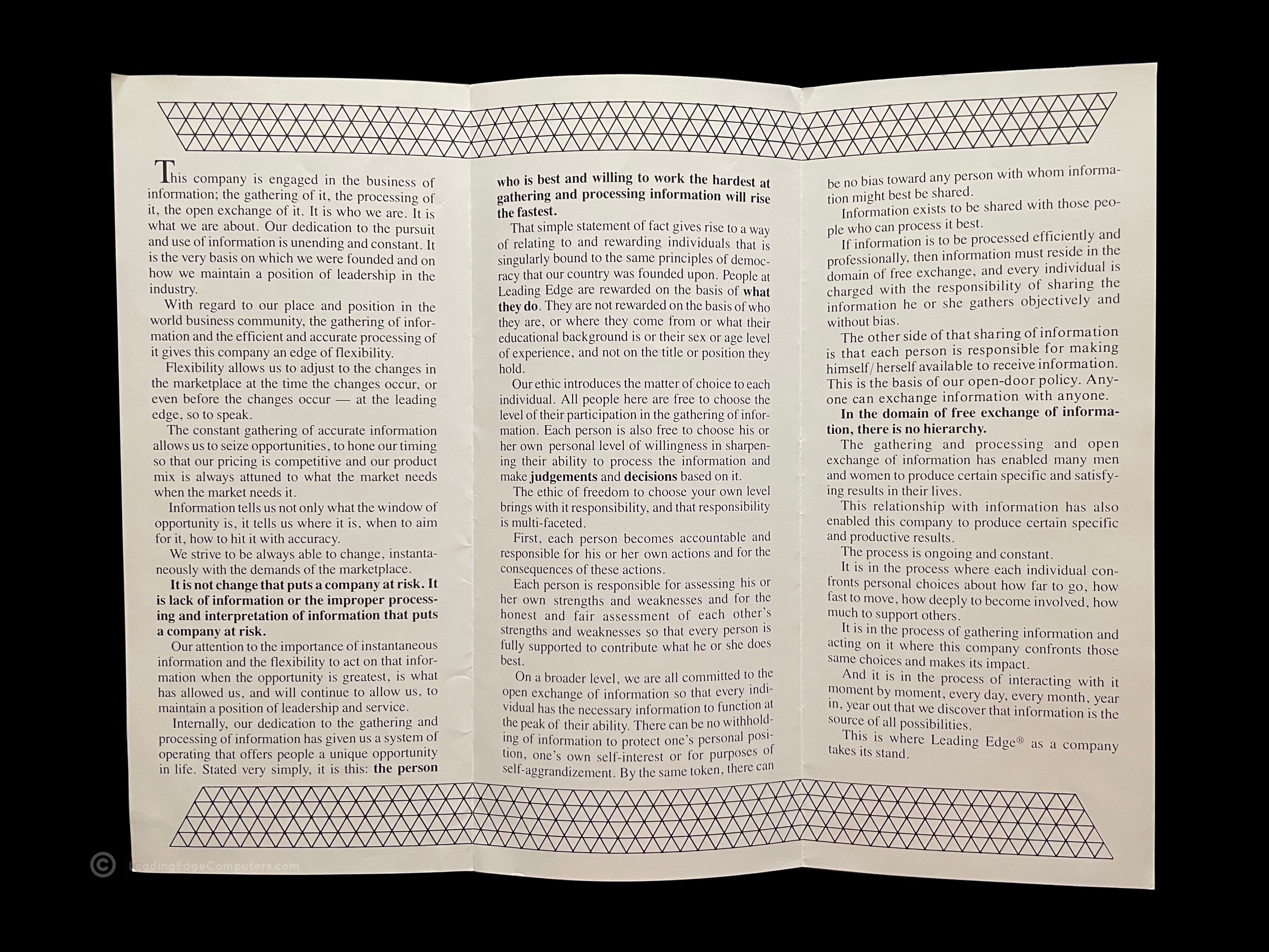 Leading Edge Philosophy brochure fully opened