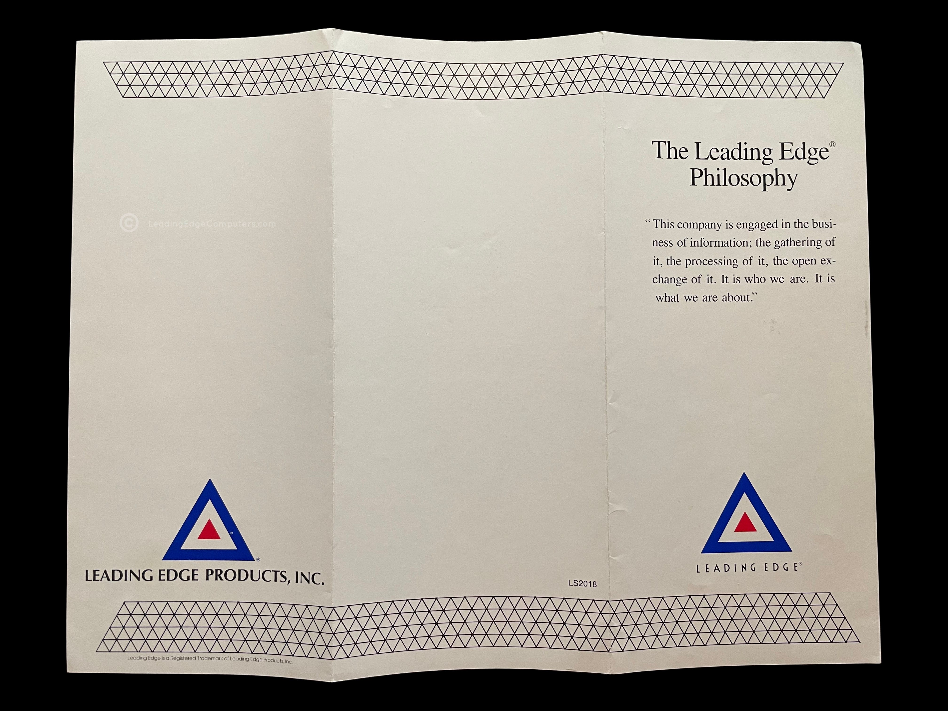 Leading Edge Philosophy brochure fully opened back side