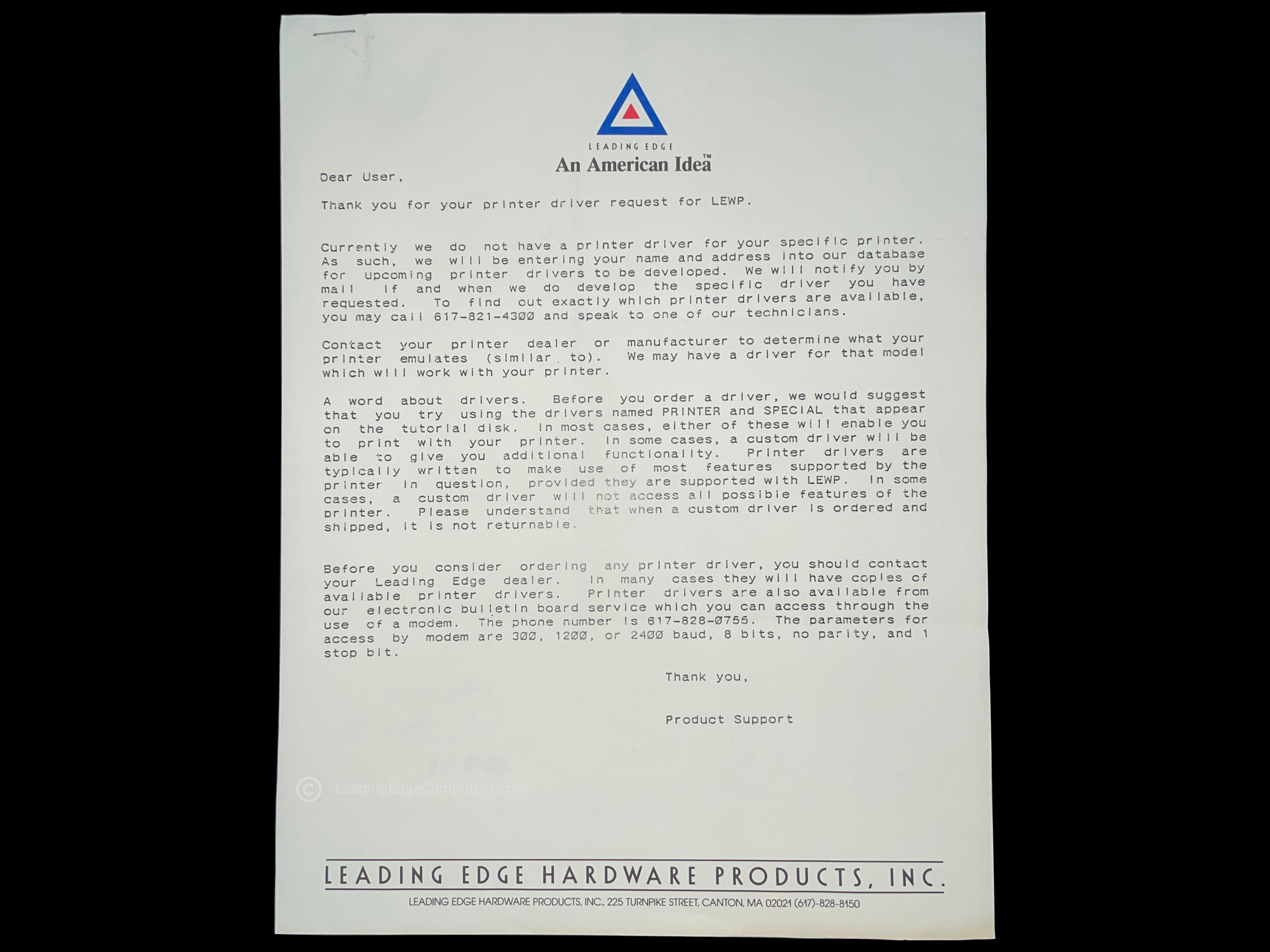 straight down view of the leading edge letterhead with message