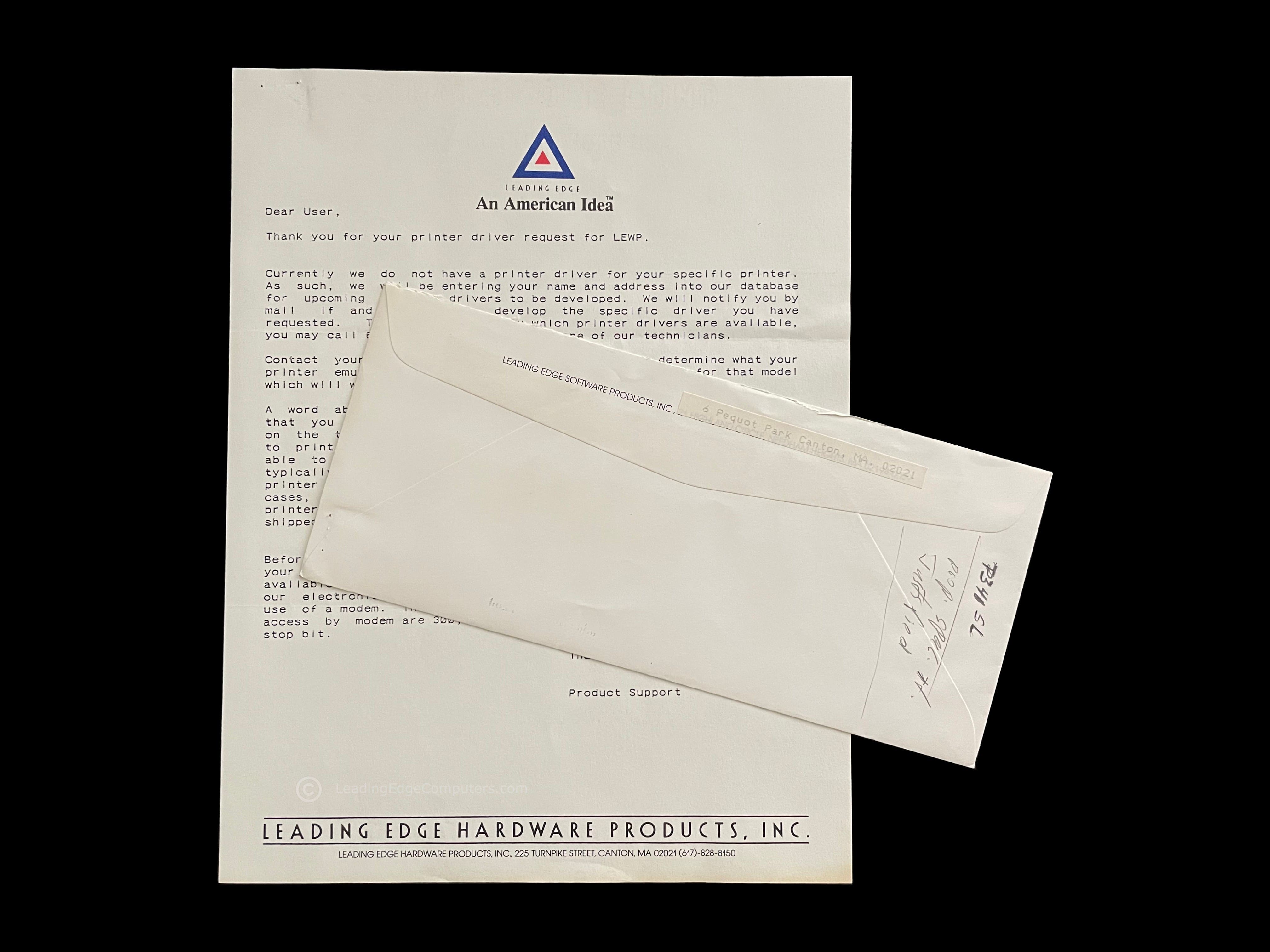 letterhead with envelope rear