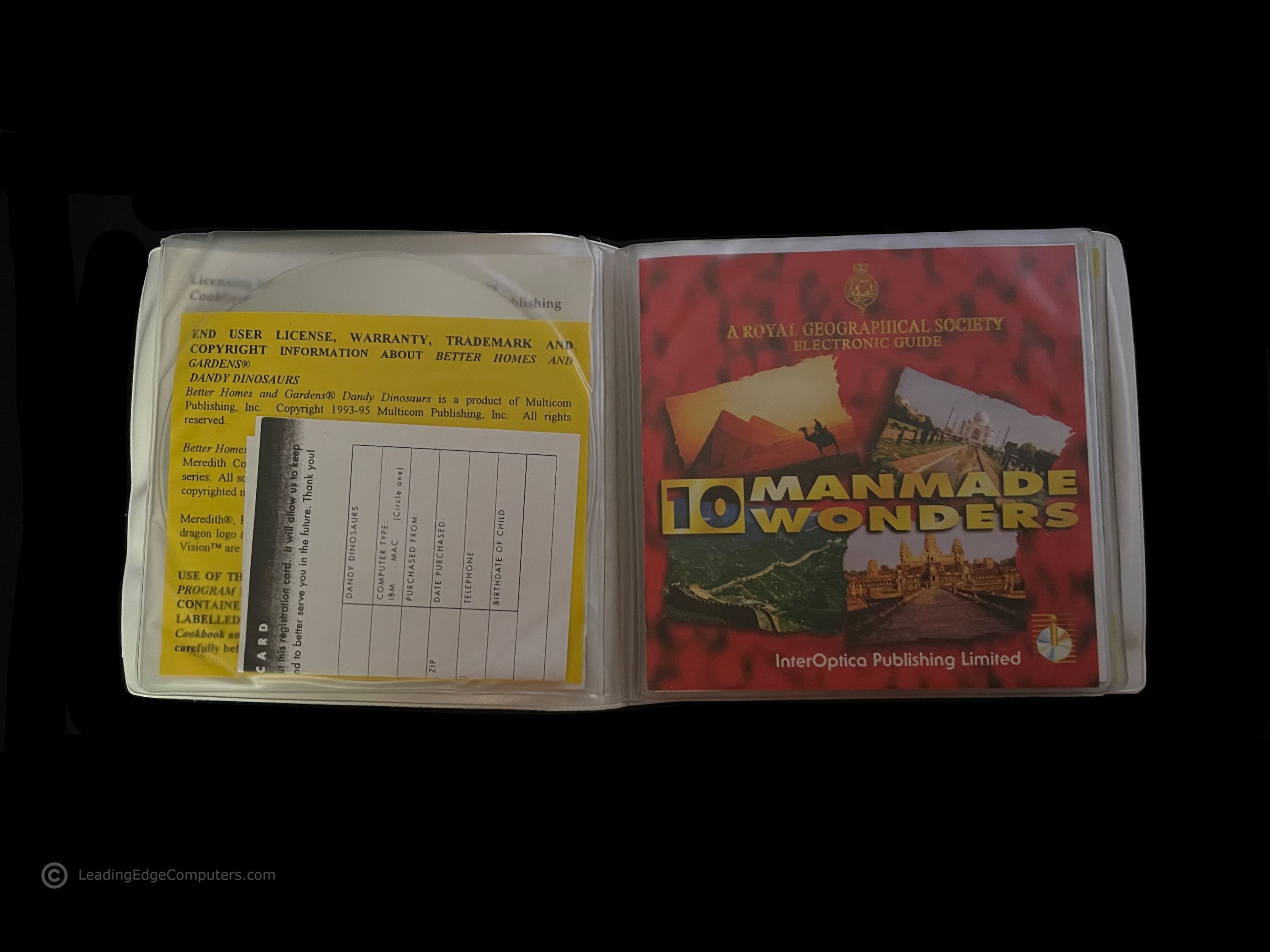 Multimedia Software pack EULA and warranty registration card and cover slip for the Royal Geographical Society Electronic Guide's 10 Manmade Wonders CD-ROM