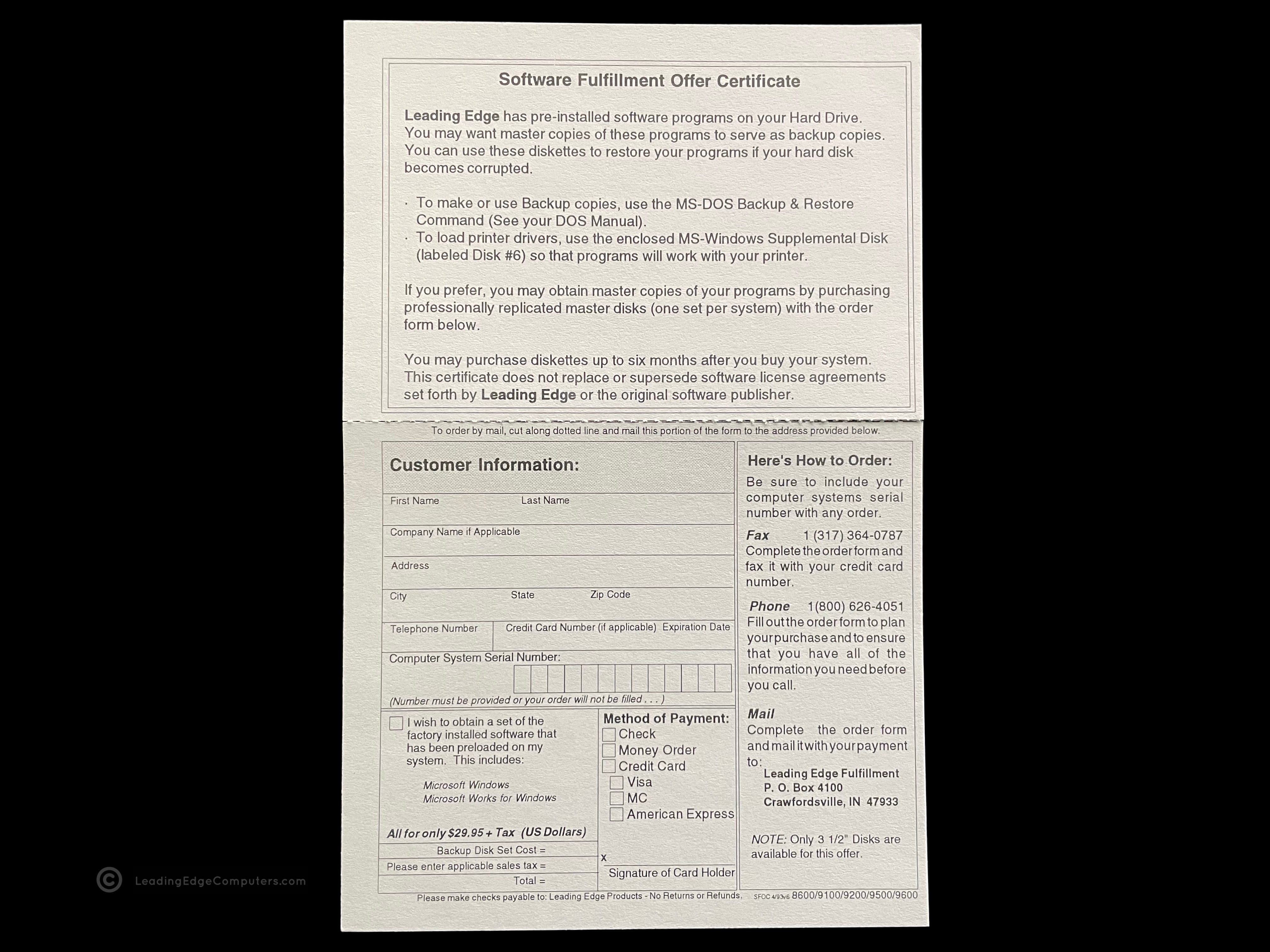 software fulfillment offer certificate windows and works scan
