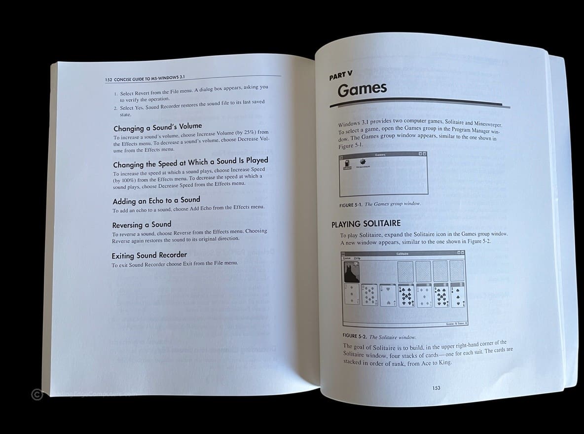 Inside photo of the Windows 3.1 Manual's Games pages