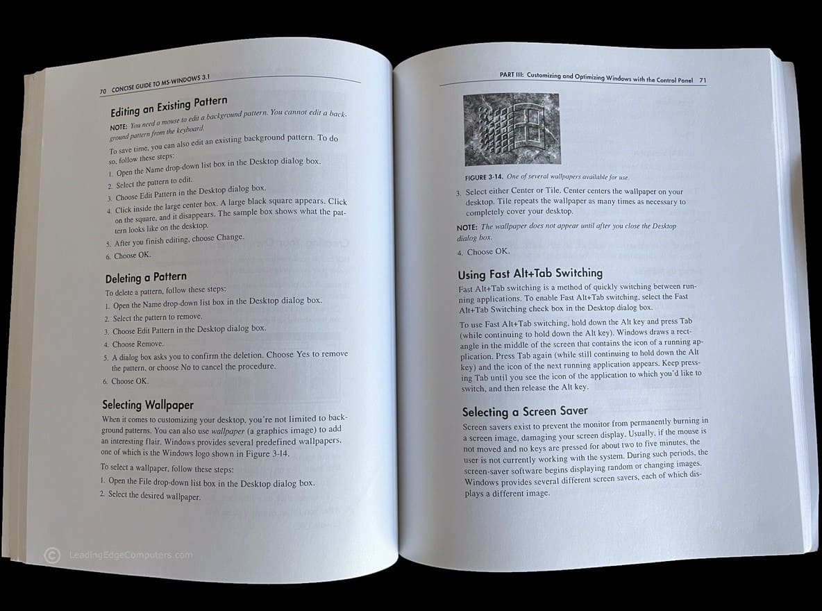 Teaser photo showing inside of the Windows 3.1 Manual's wallpaper section