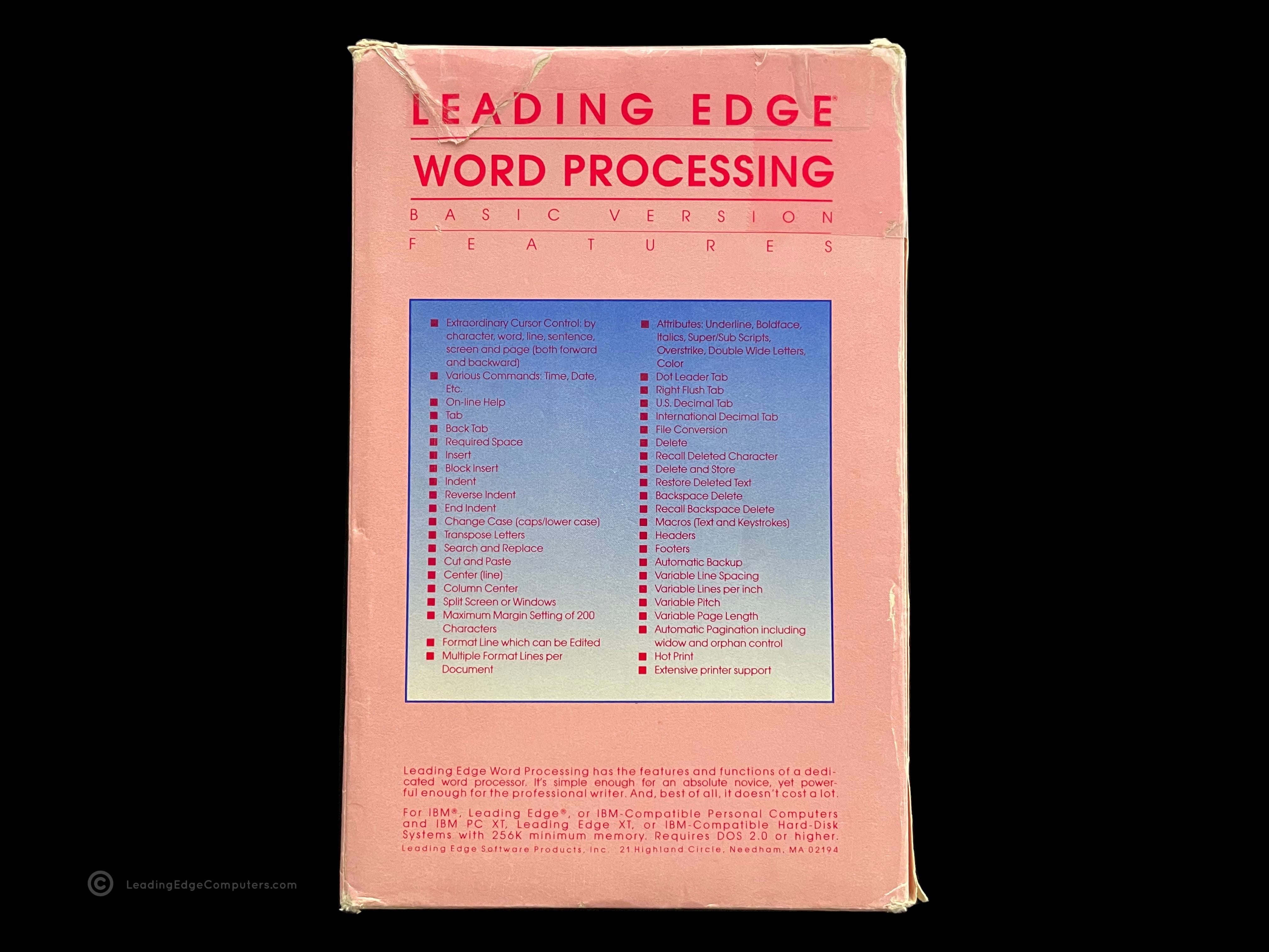 word processing rear of software pack