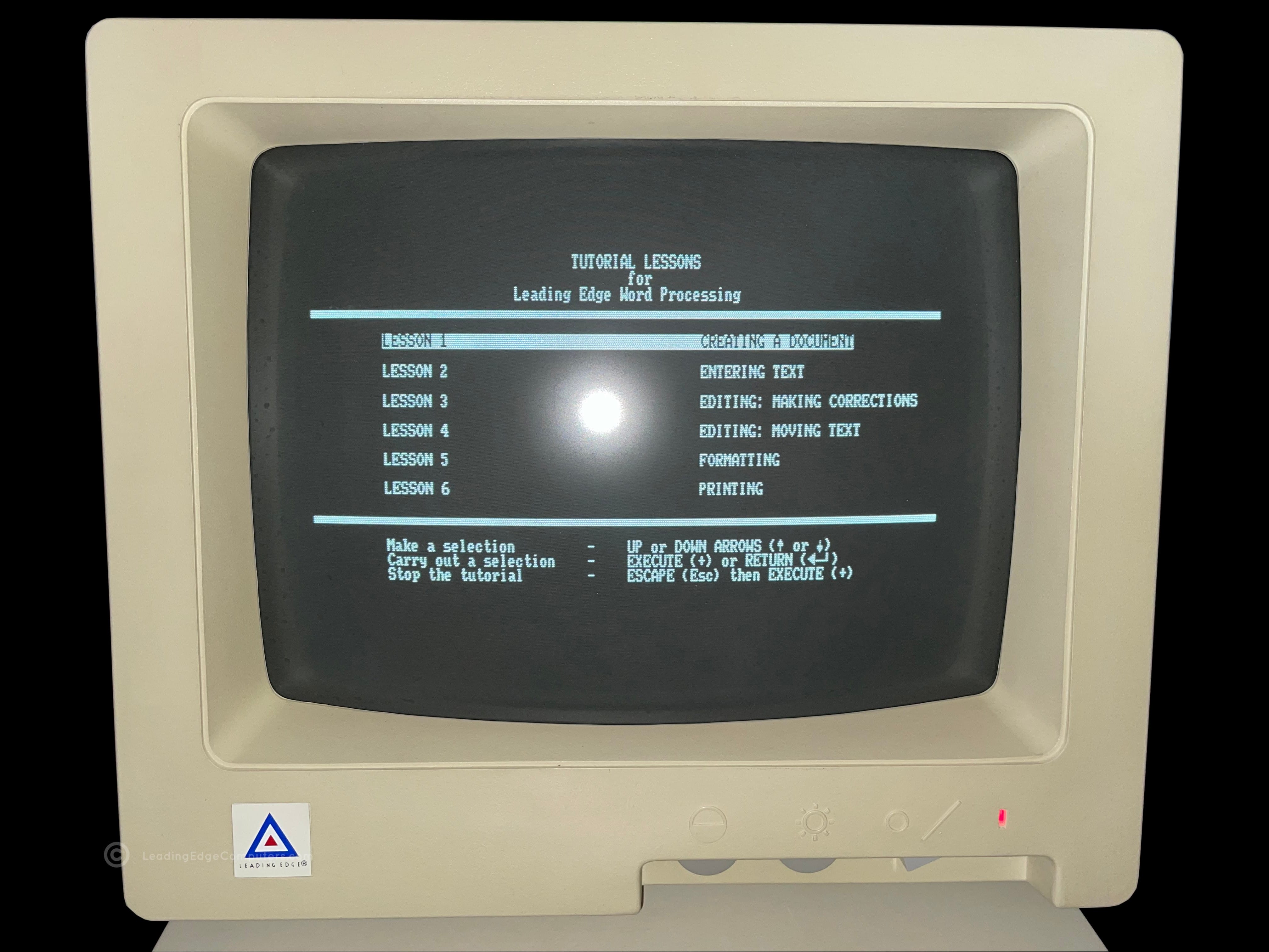 word processing screenshot of tutorial lessons menu