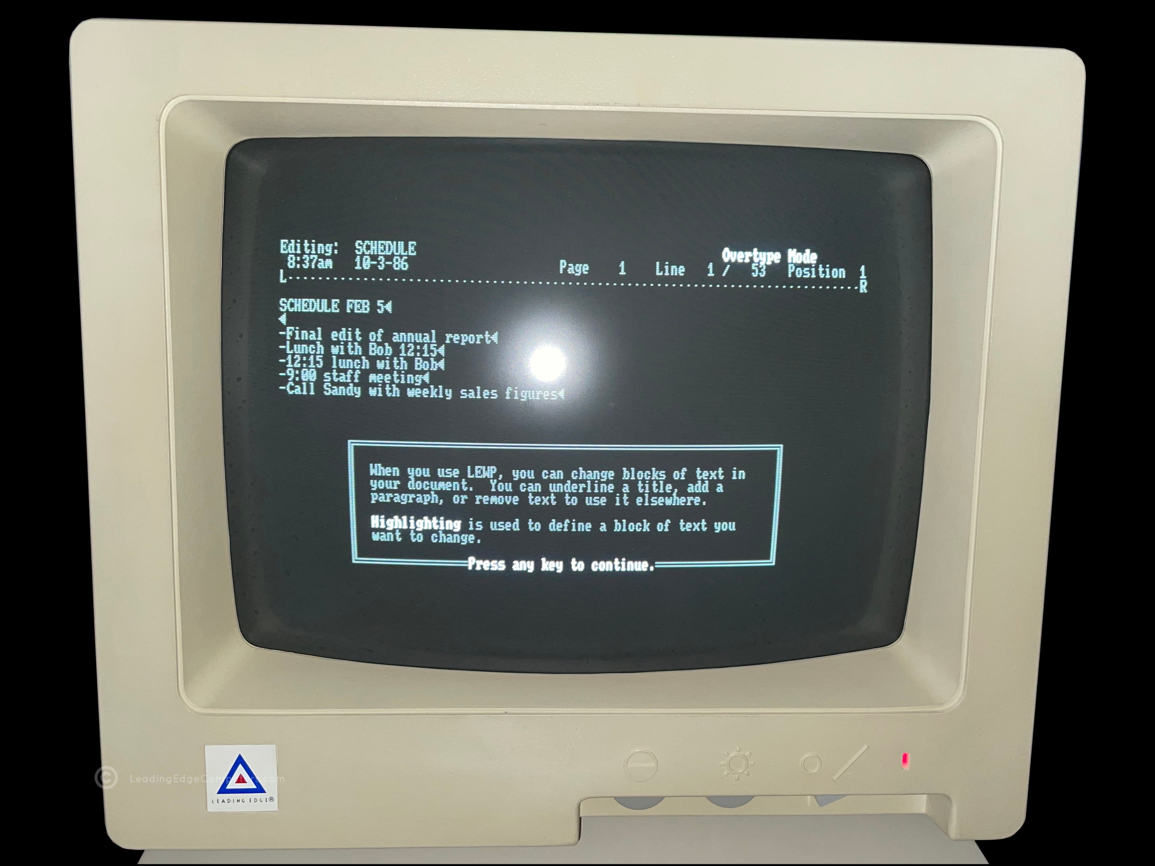 word processing lesson one continues